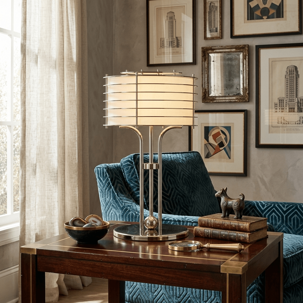 Bravon Linear Cage Table Lamp – Modern Brass Accent Lighting for Living Room & Bedroom