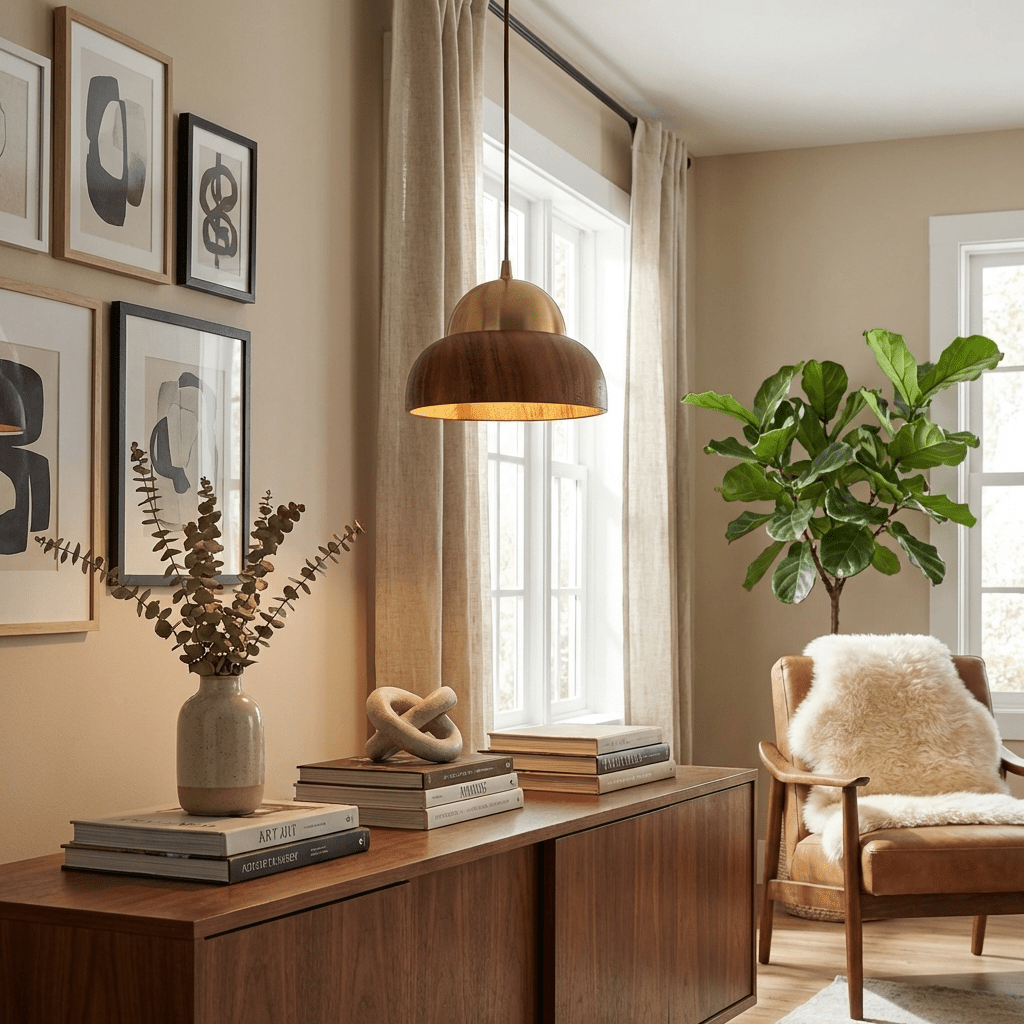Bravon Wood Dome Pendant Light with Brass Accent