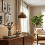 Bravon Wood Dome Pendant Light with Brass Accent