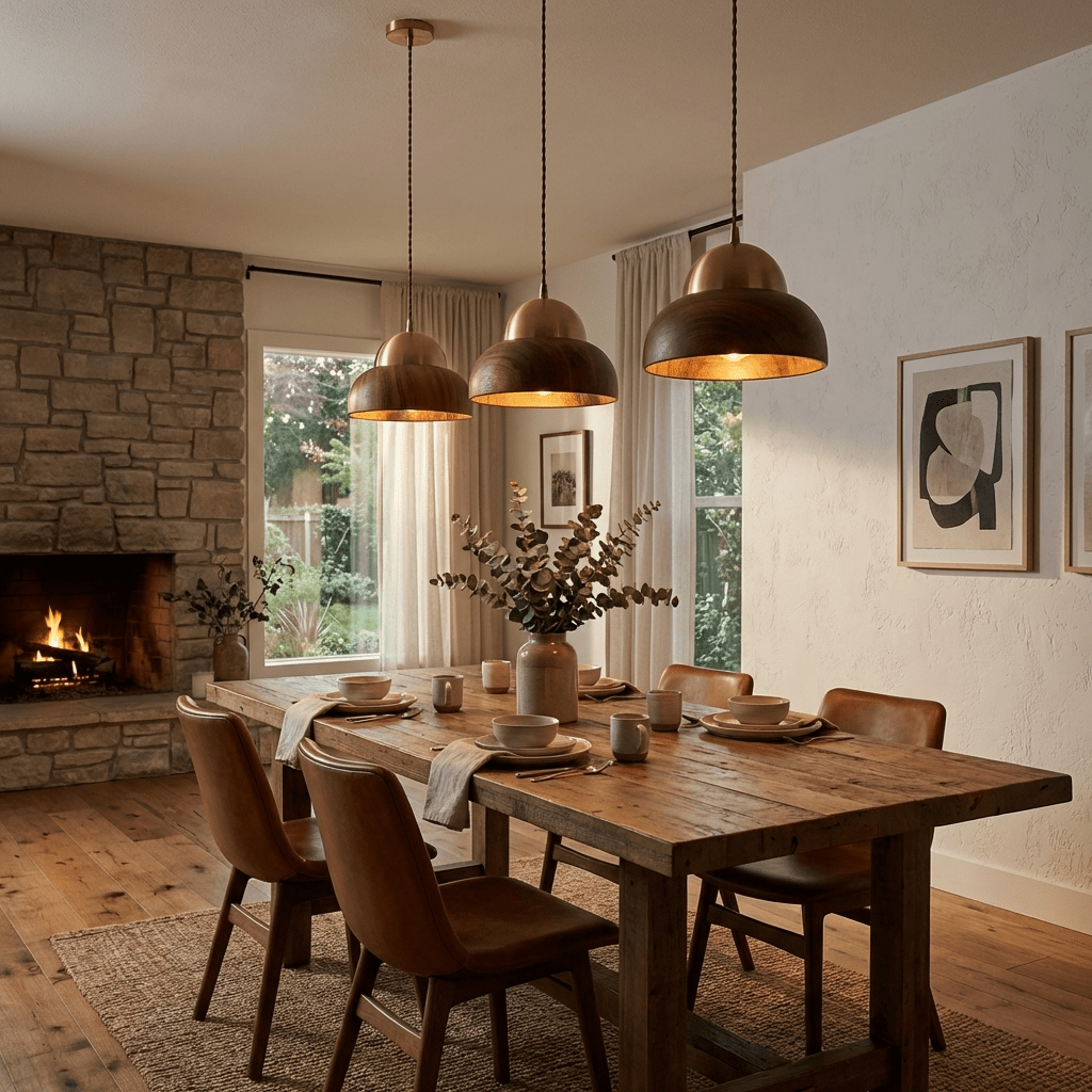 Bravon Wood Dome Pendant Light with Brass Accent