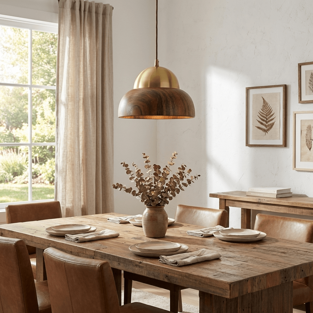 Bravon Wood Dome Pendant Light with Brass Accent
