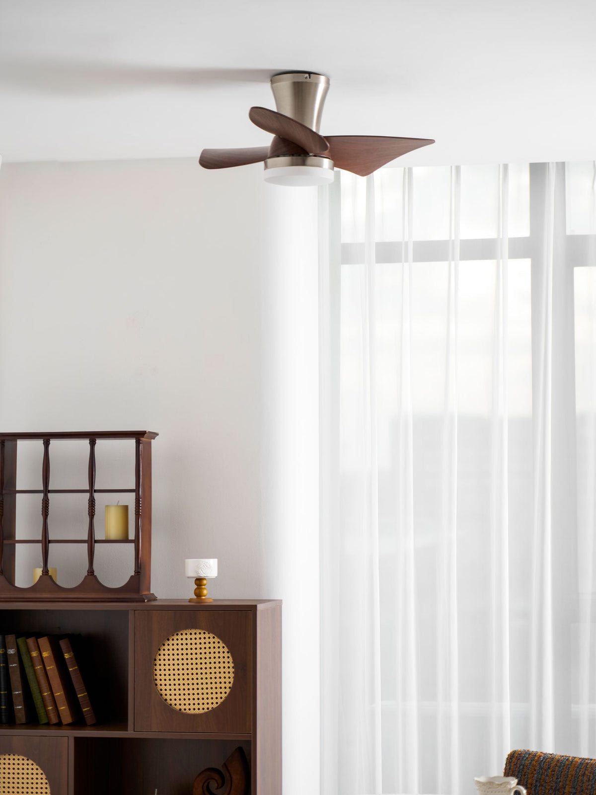 Breeze Lux Ceiling Fan Light with LED – Modern Brushed Gold & Walnut Finish