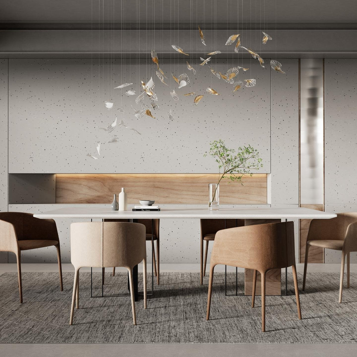 Breezeleaf Crystal Chandelier – Modern Handblown Glass Pendant Light for Dining Room and Living Room