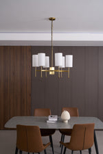 Brass Chandelier with Fabric Shades – Modern Luxury Lighting for Dining and Living Rooms