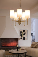Brass Chandelier with Fabric Shades – Modern Luxury Lighting for Dining and Living Rooms