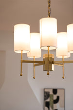 Brass Chandelier with Fabric Shades – Modern Luxury Lighting for Dining and Living Rooms