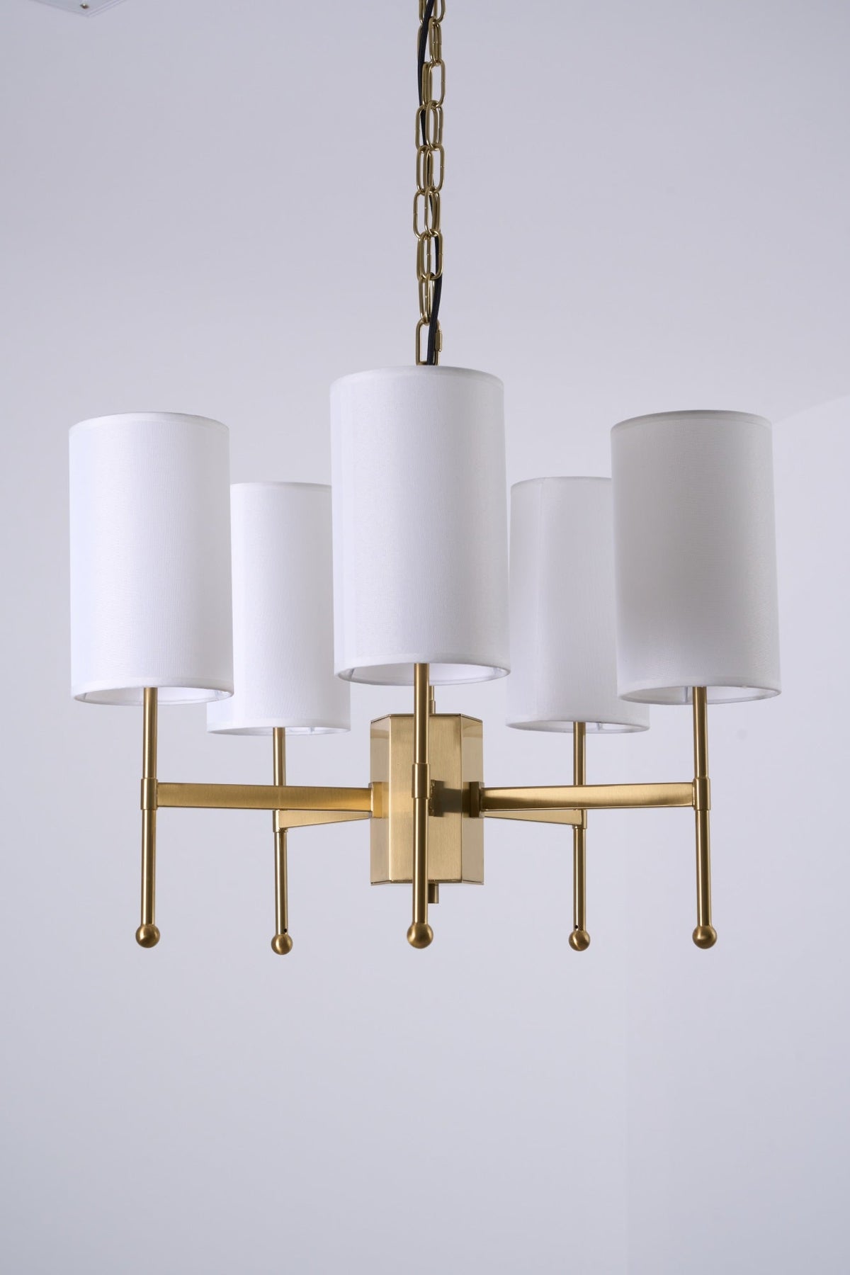 Brass Chandelier with Fabric Shades – Modern Luxury Lighting for Dining and Living Rooms