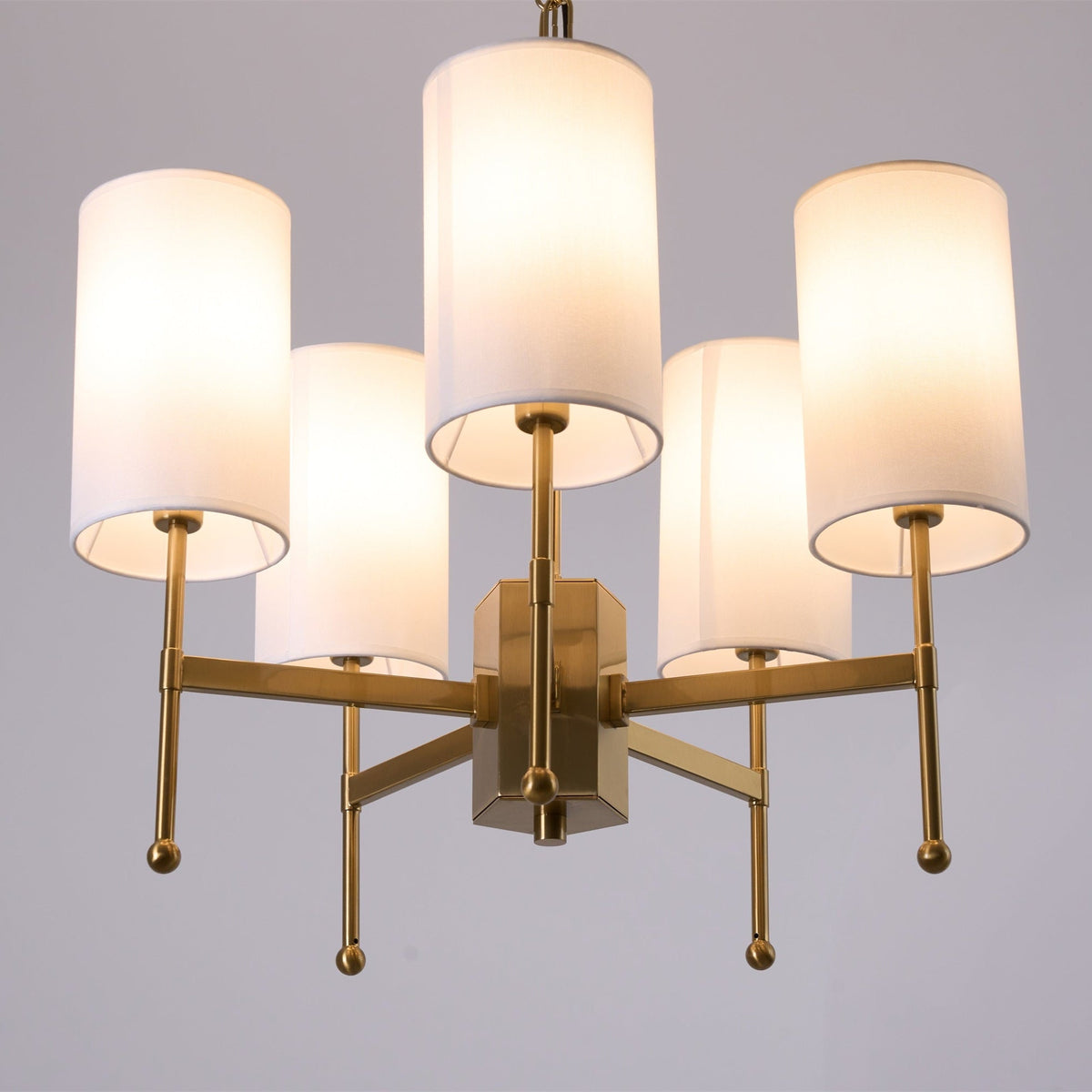 Brass Chandelier with Fabric Shades – Modern Luxury Lighting for Dining and Living Rooms