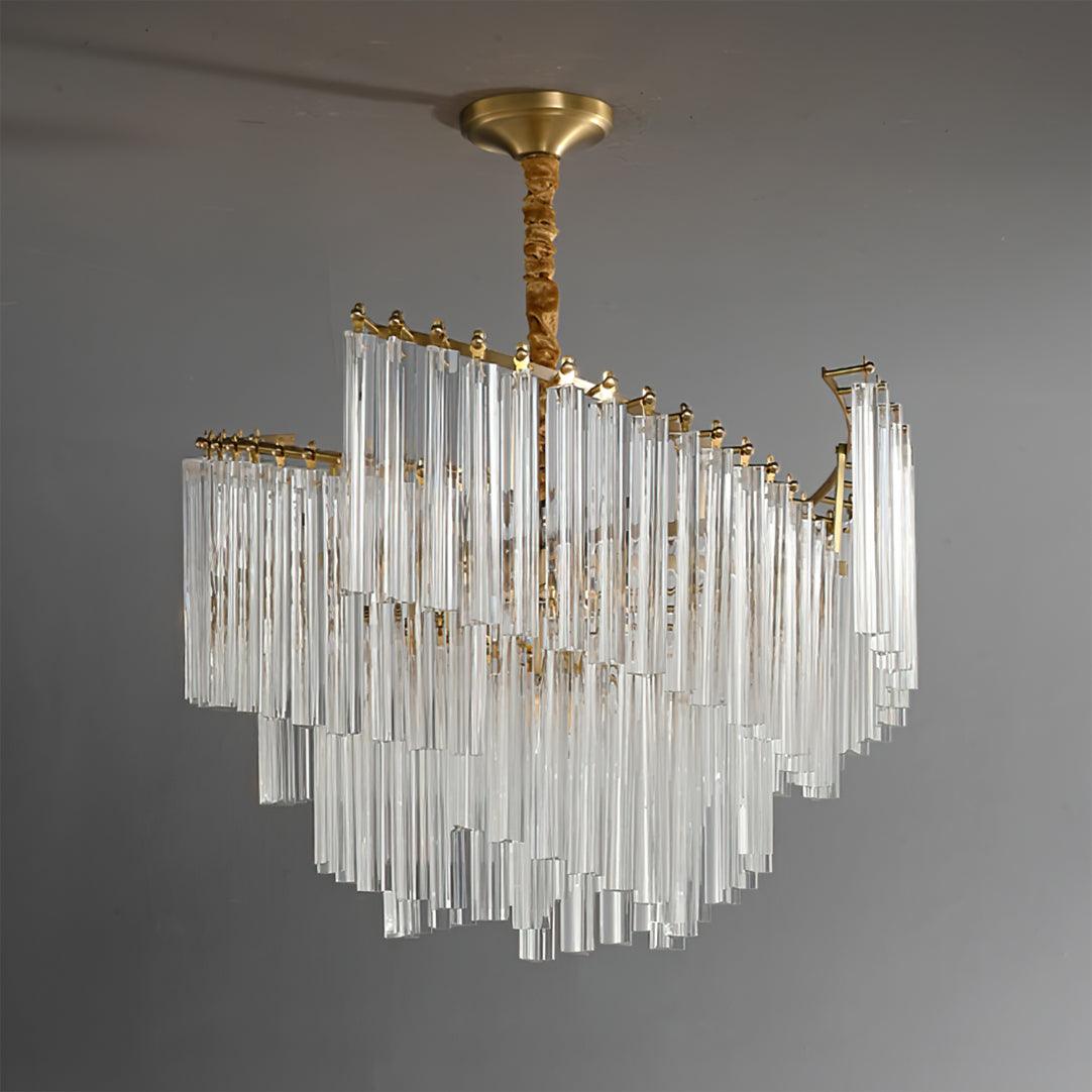 Brinicle Crystal Chandelier in Brass Finish, Modern Tiered Spiral Pendant Light