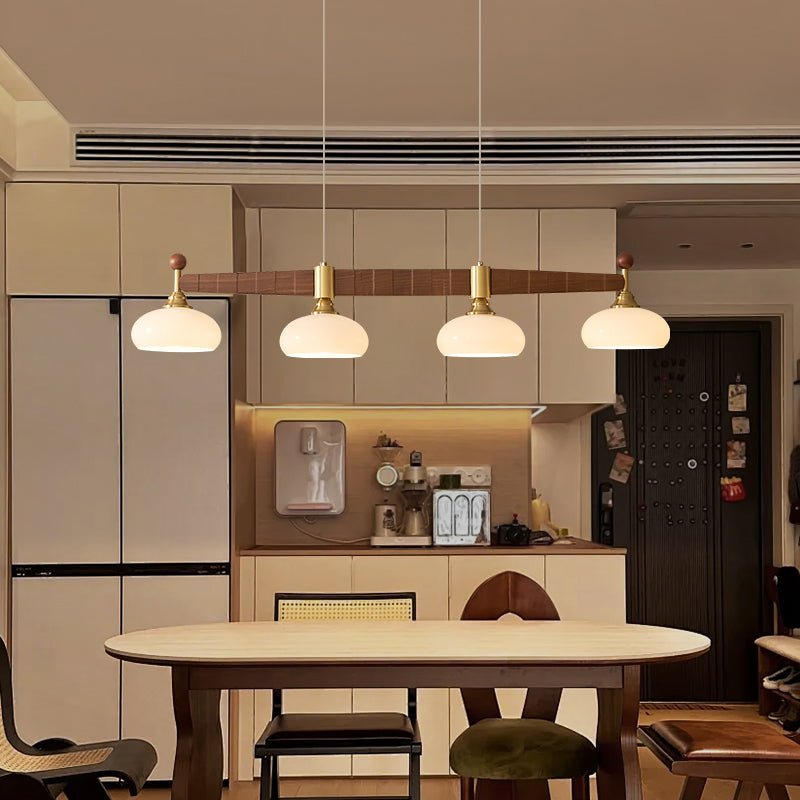 Brixton Oar Linear Pendant Light – Modern Wood & Brass Kitchen Island Lamp