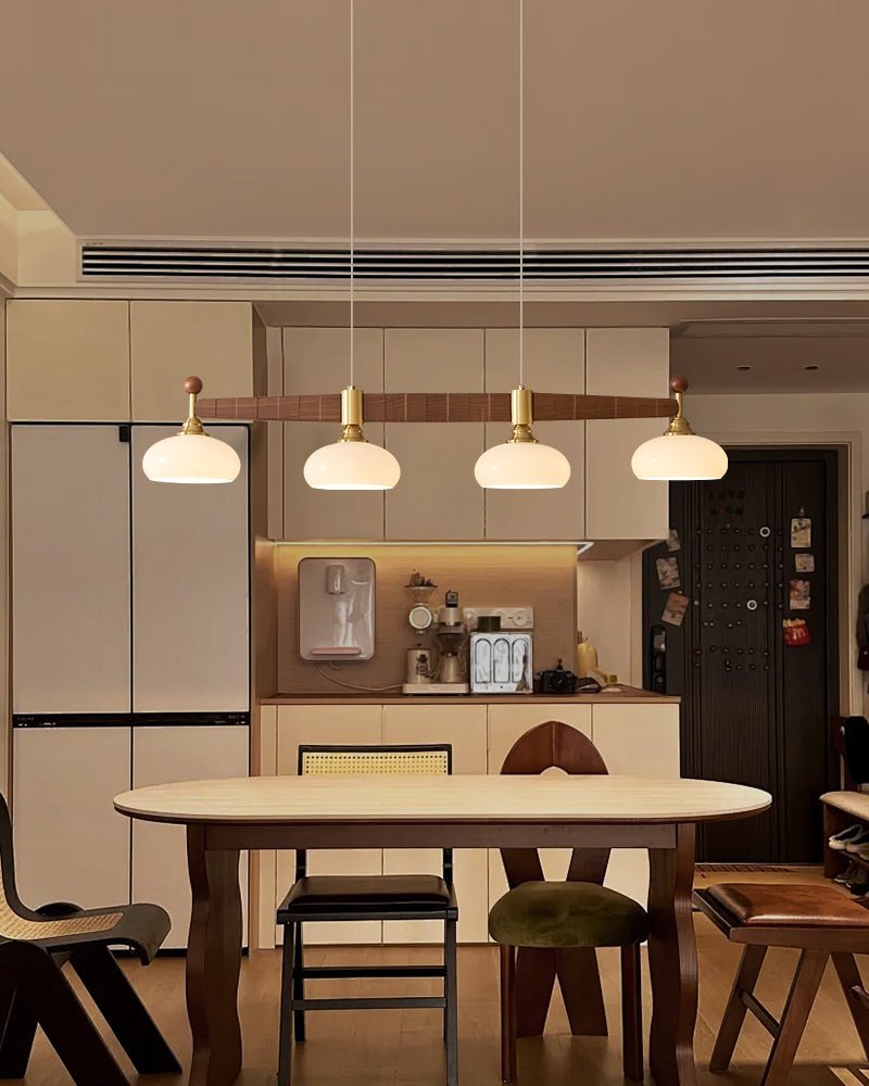 Brixton Oar Linear Pendant Light – Modern Wood & Brass Kitchen Island Lamp