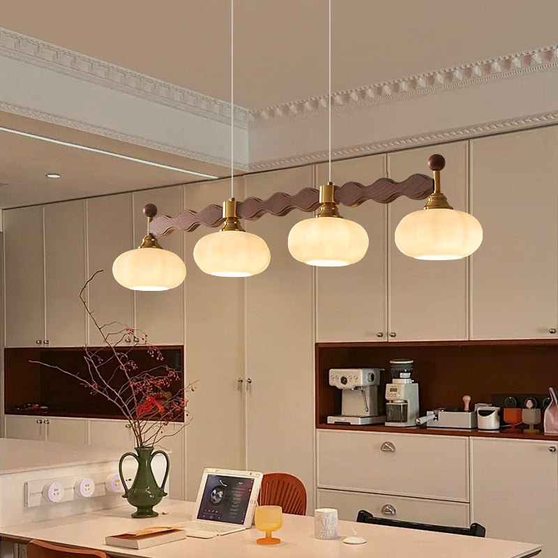 Brixton Oar Linear Pendant Light – Modern Wood & Brass Kitchen Island Lamp