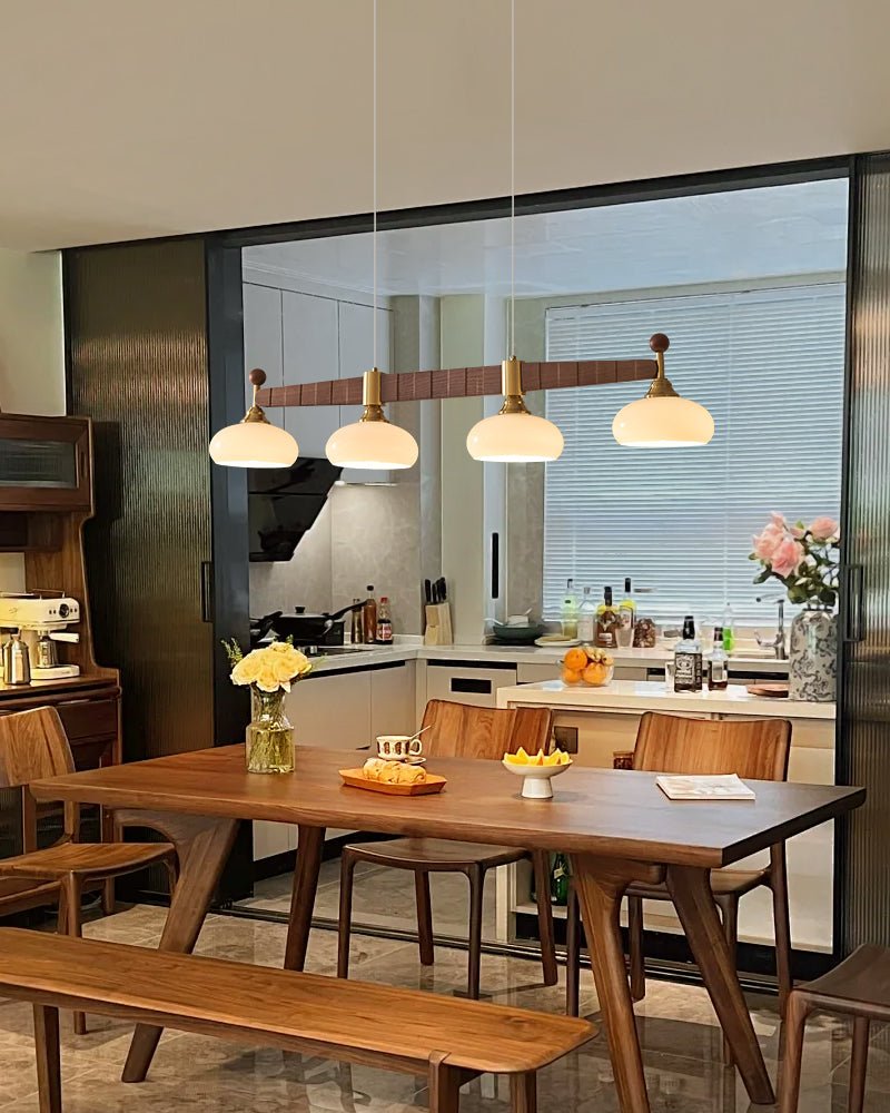 Brixton Oar Linear Pendant Light – Modern Wood & Brass Kitchen Island Lamp