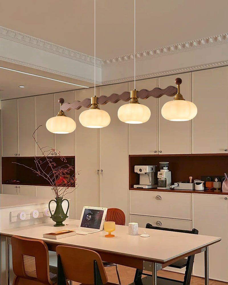 Brixton Oar Linear Pendant Light – Modern Wood & Brass Kitchen Island Lamp
