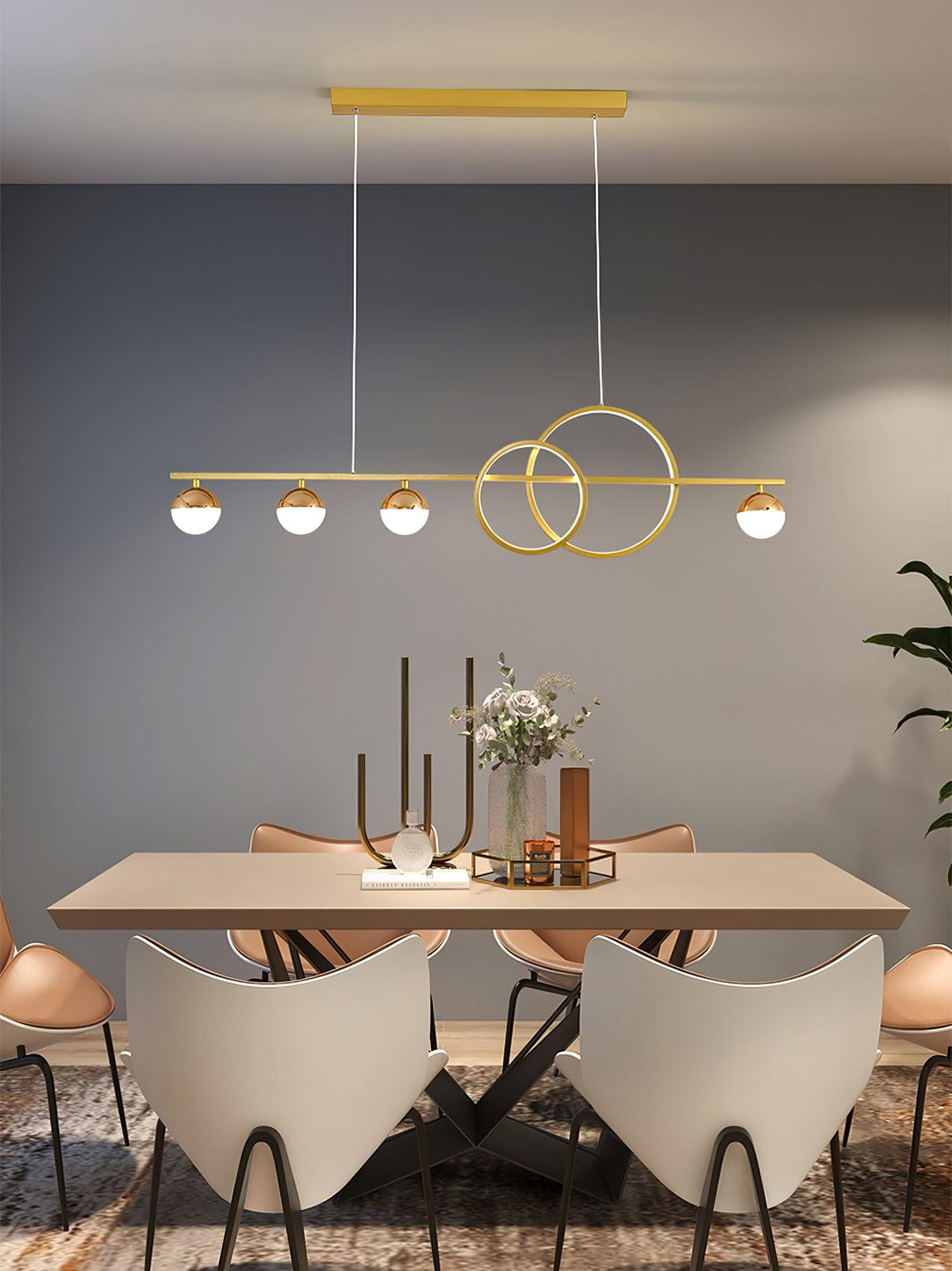 Brooklyn Double Circle LED Chandelier in Gold for Dining Room and Living Space