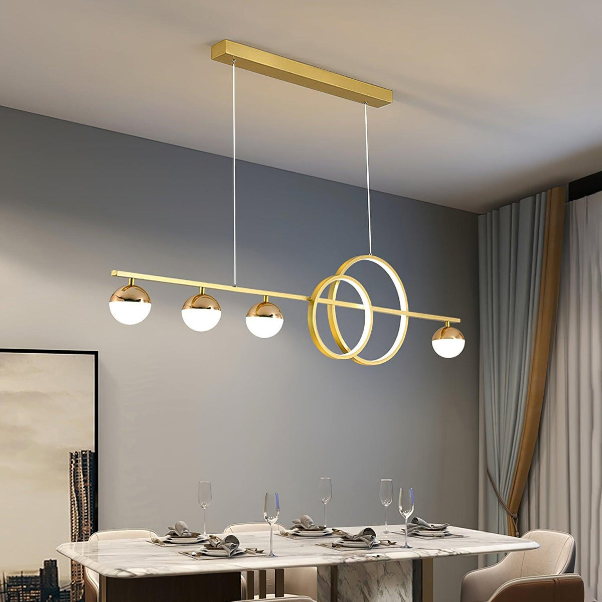 Brooklyn Double Circle LED Chandelier in Gold for Dining Room and Living Space