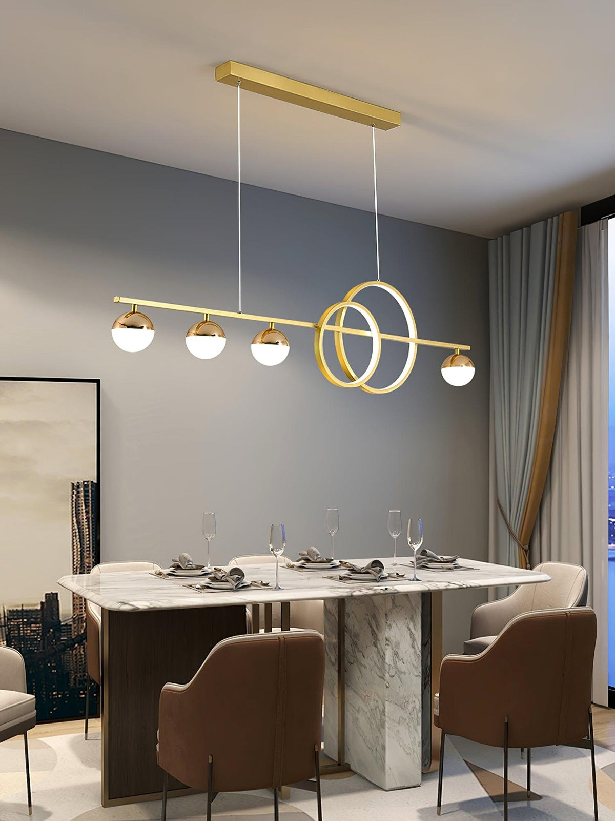Brooklyn Double Circle LED Chandelier in Gold for Dining Room and Living Space