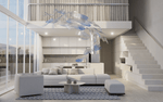 Brush Art Glass Chandelier — Sculptural Blue & Clear Glass Pendant Light