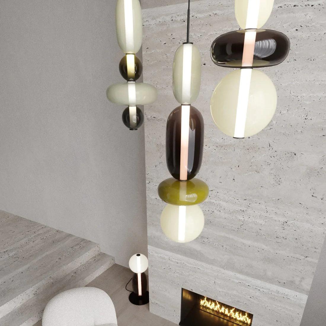 Candied Glass Combo Pendant Light – Artisan LED Multi-Shade Chandelier