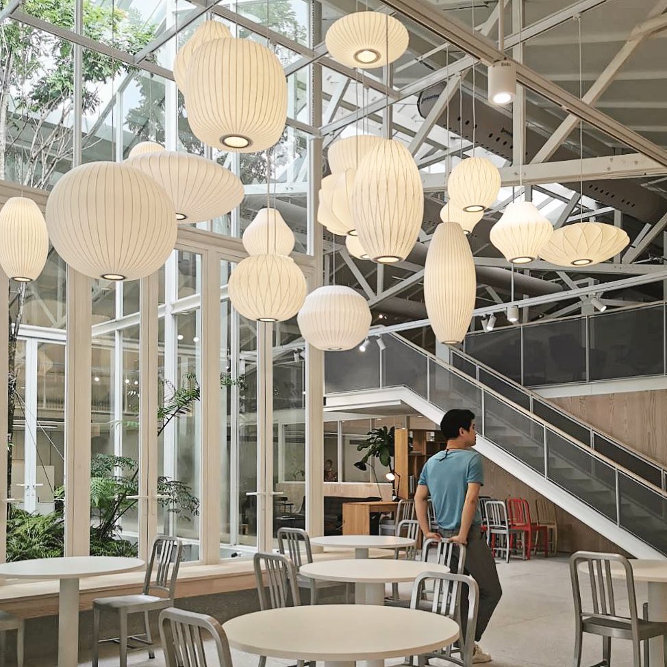Bubble Silk Swing Arm Pendant Light – Adjustable Designer Ceiling Lamp