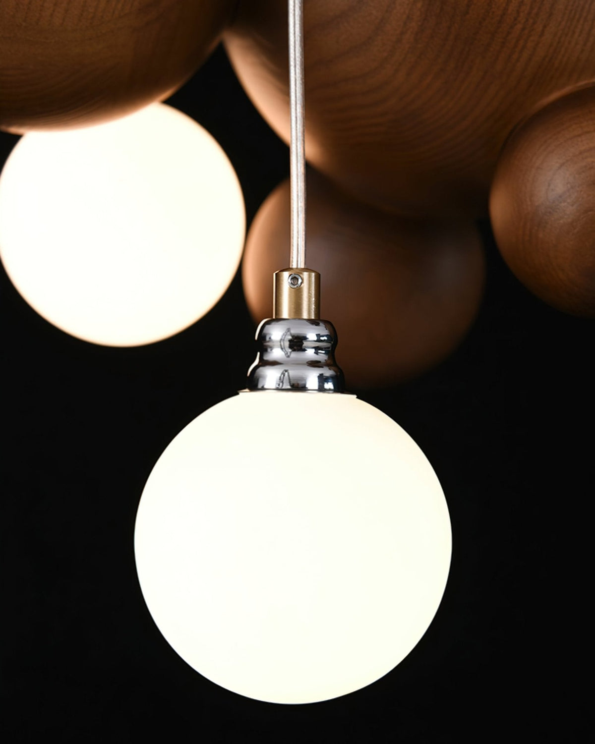 Bubble Wood Balls Chandelier – Modern Wooden LED Pendant Light