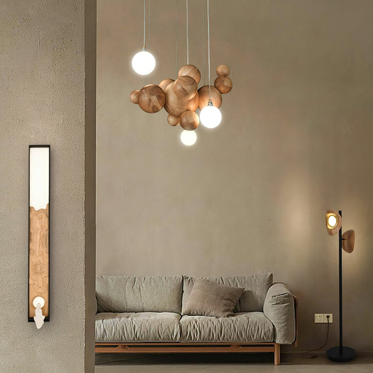 Bubble Wood Balls Chandelier – Modern Wooden LED Pendant Light