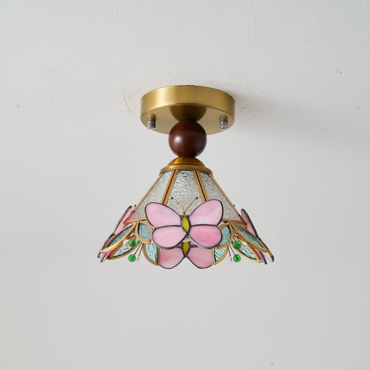 Butterfly Bloom Ceiling Light – Art Glass Flush Mount with Brass Accents