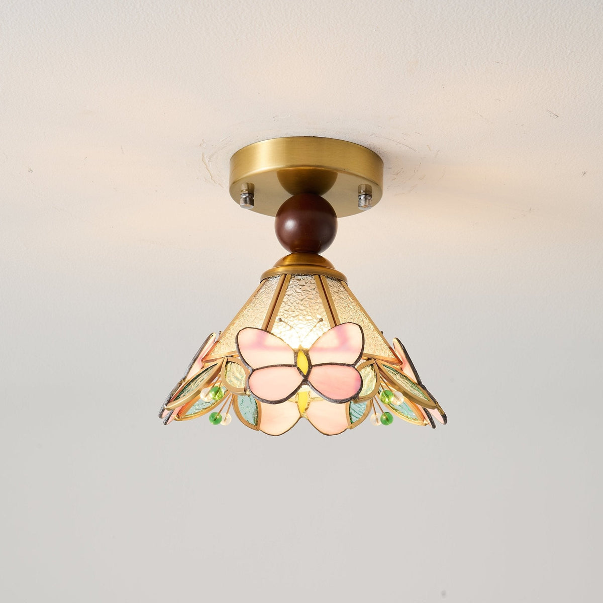 Butterfly Bloom Ceiling Light – Art Glass Flush Mount with Brass Accents