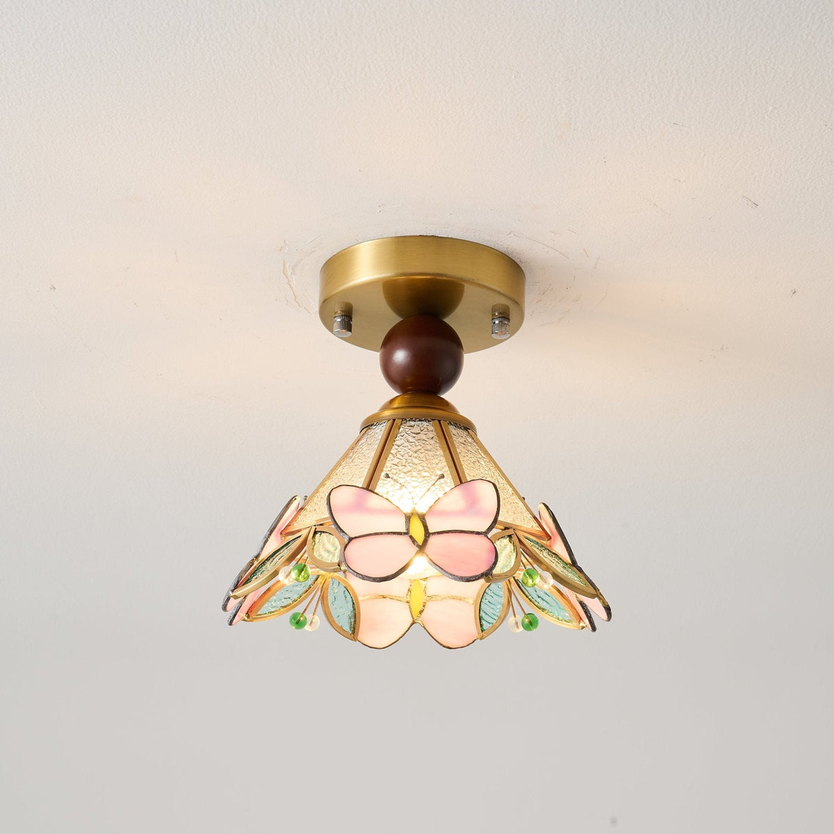 Butterfly Bloom Ceiling Light – Art Glass Flush Mount with Brass Accents