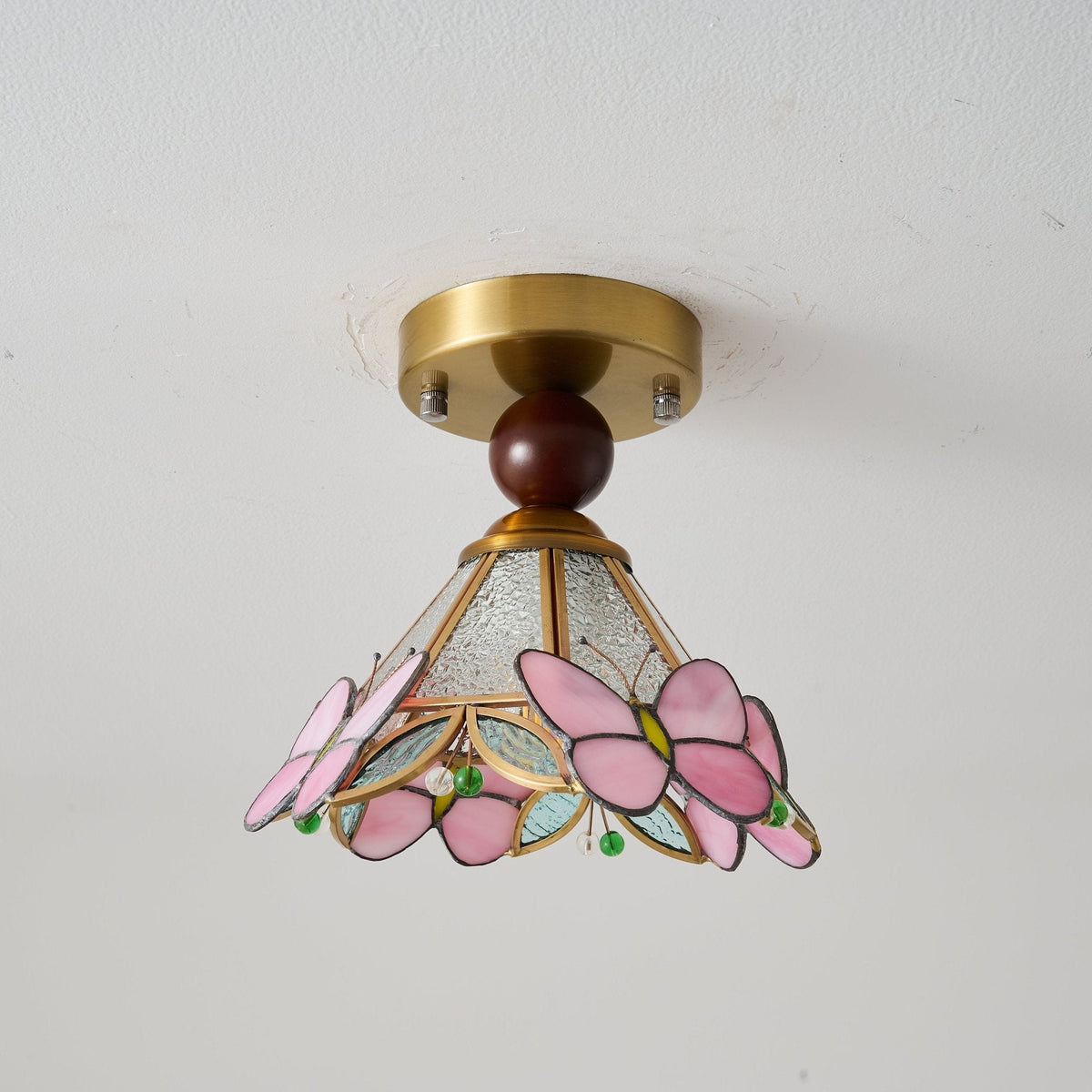 Butterfly Bloom Ceiling Light – Art Glass Flush Mount with Brass Accents