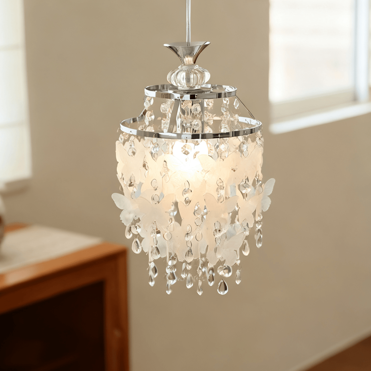 Butterfly Crystal Pendant Light – Elegant Handcrafted Glass Chandelier for Bedroom and Living Room