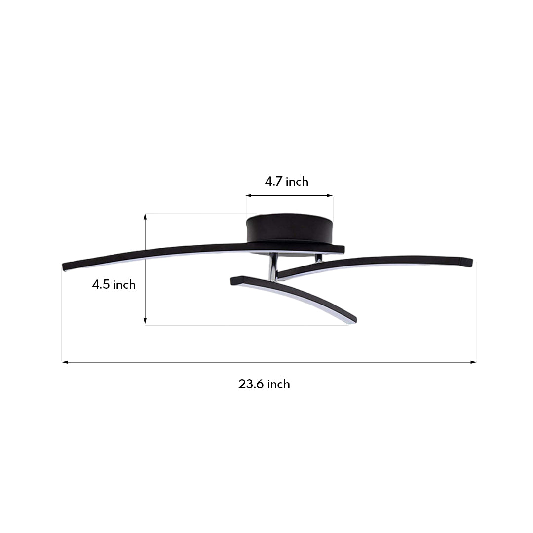 Aurelia Three-Arc LED Semi Flush Mount Ceiling Light in Black