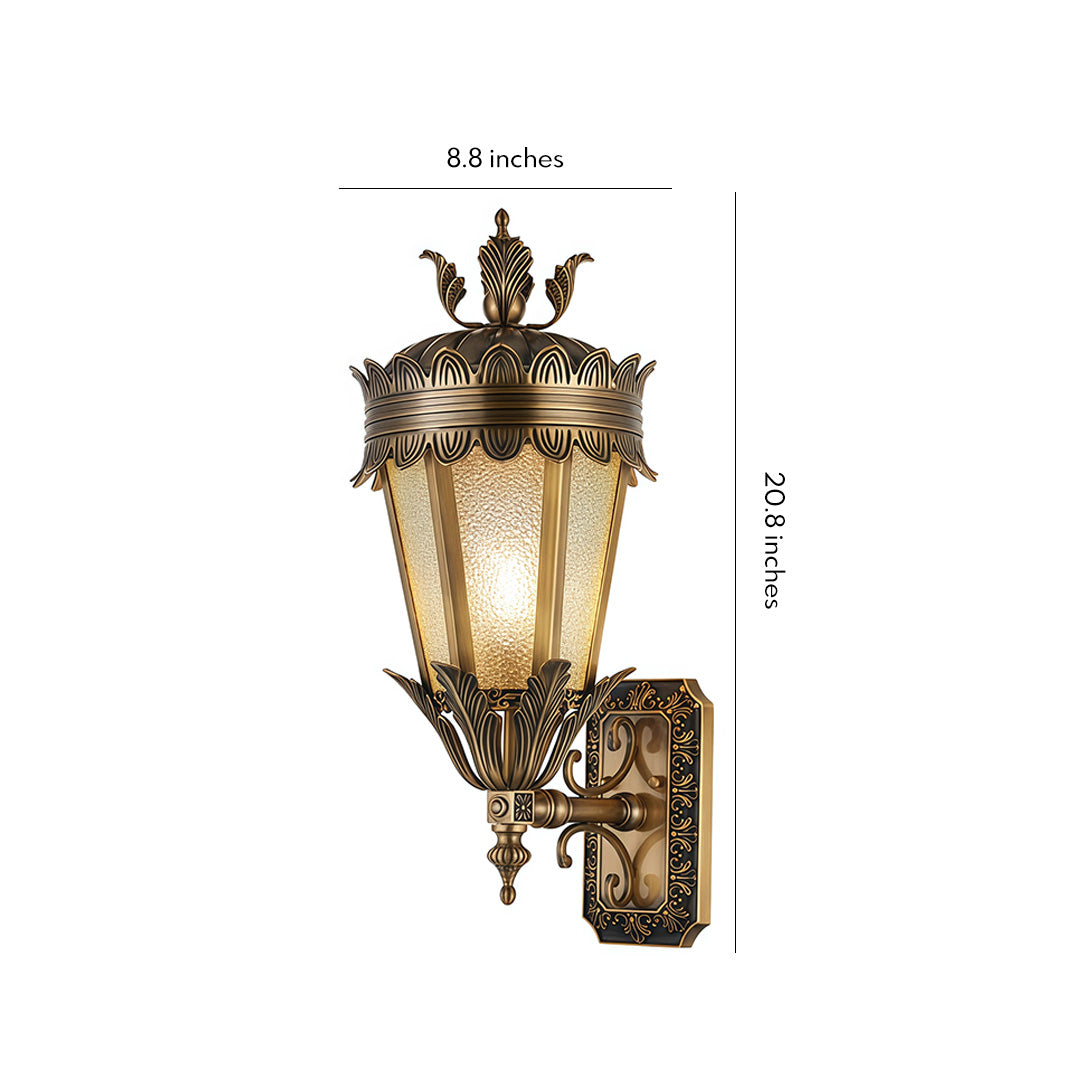 European Vintage Outdoor Wall Lantern in Antique Brass and Clear Glass