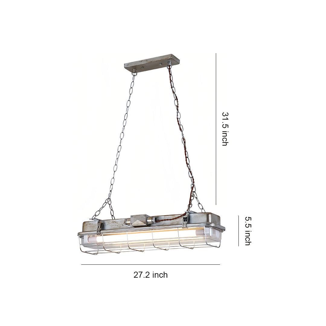 Linear Industrial Pendant Light with Glass Shade, Adjustable Chain