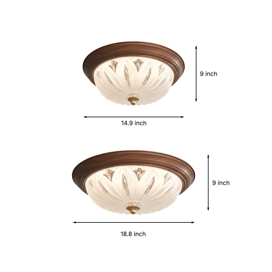 Walnut Retro Flush Mount Ceiling Light with Clear Glass Shade