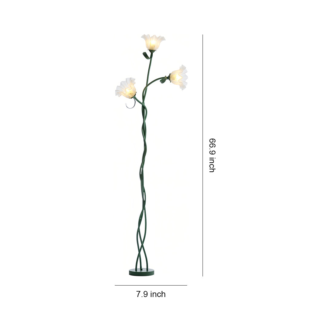 French Country Green Iron Flower Floor Lamp with Clear Glass Shades
