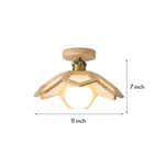 Lotus Wood Semi Flush Mount Ceiling Light in Natural Oak or Walnut