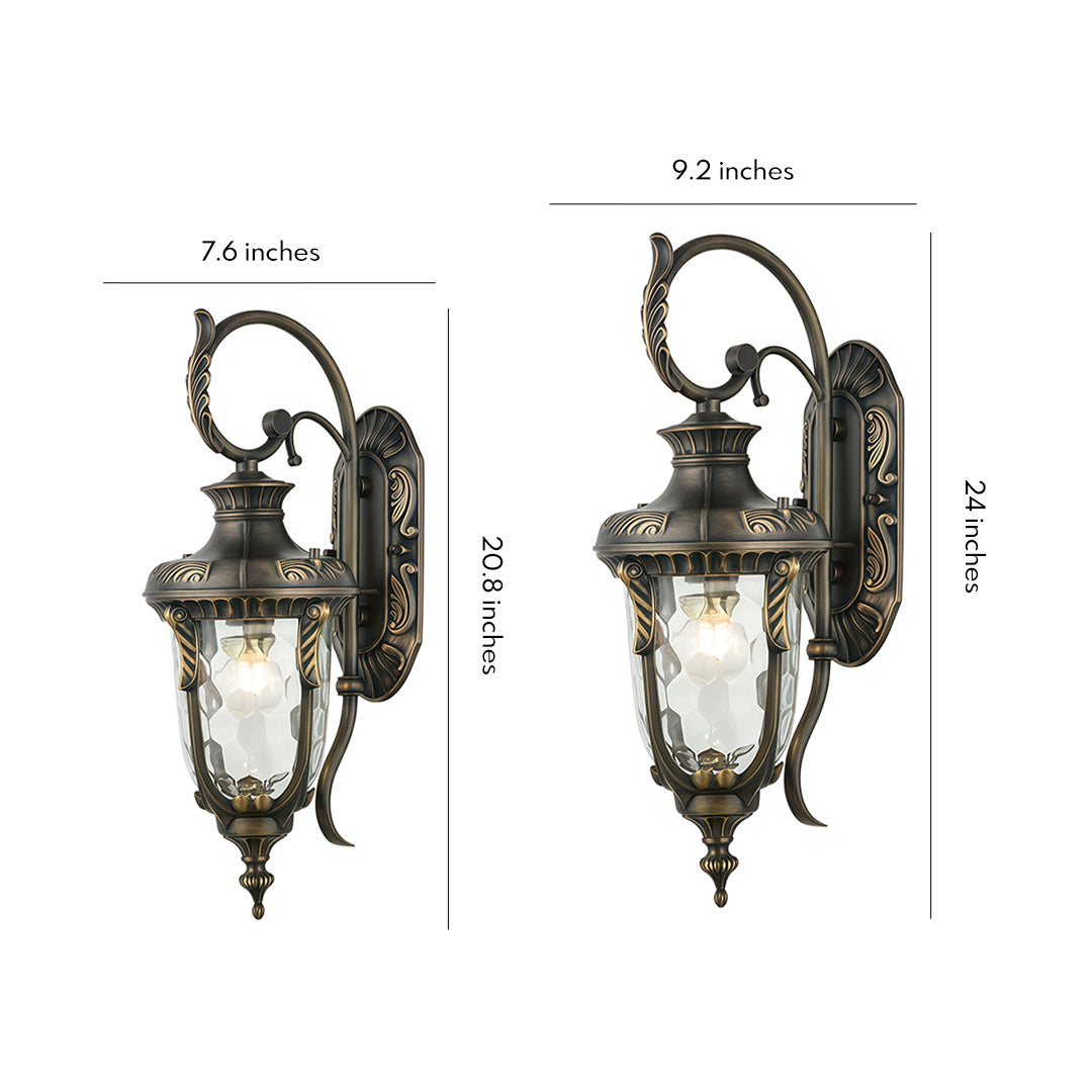 European Vintage Outdoor Wall Lantern in Antique Brass and Clear Glass