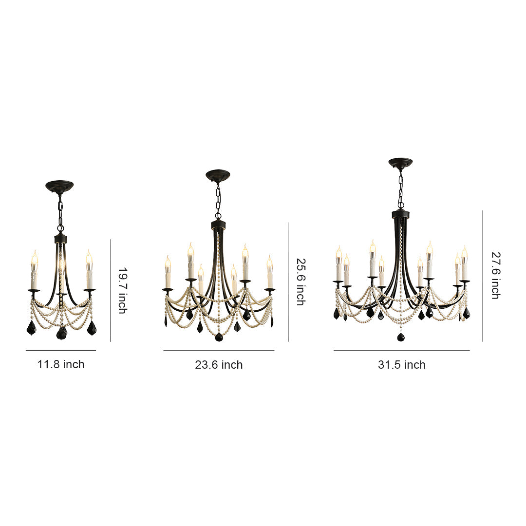 Pearl Crystal Chandelier in Black Iron – Artistic Ceiling Light for Elegant Interiors