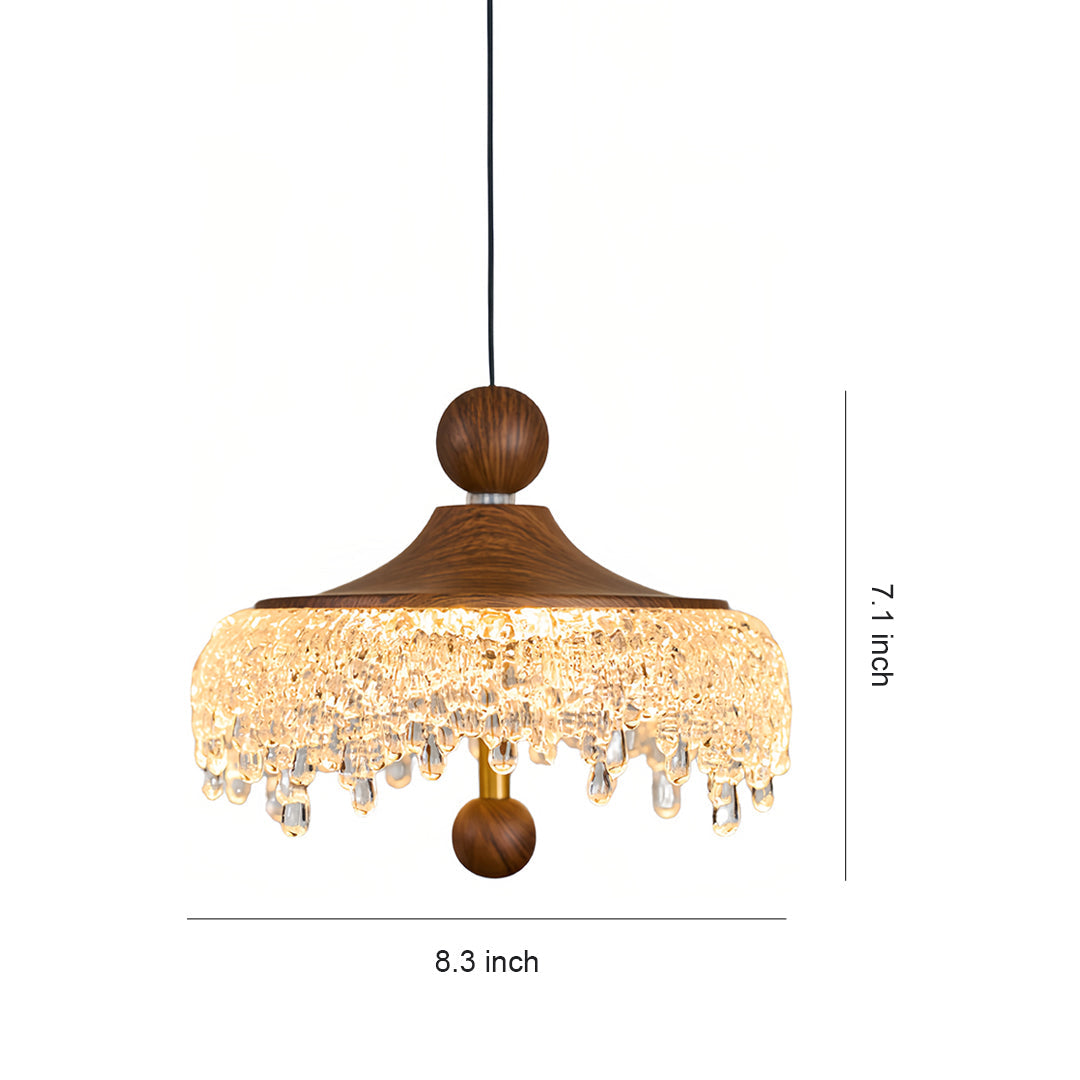 Walnut Teardrop Pendant Light with Acrylic Shade, Adjustable LED Hanging Lamp