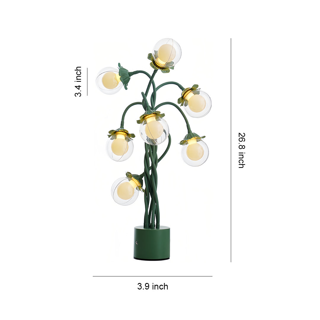 Verdant French Floral Table Lamp with Seven Hand-Bent Iron Branches