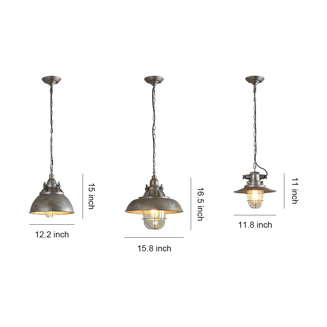 Industrial Glass Pendant Light with Adjustable Chain, Vintage Aluminum Ceiling Lamp