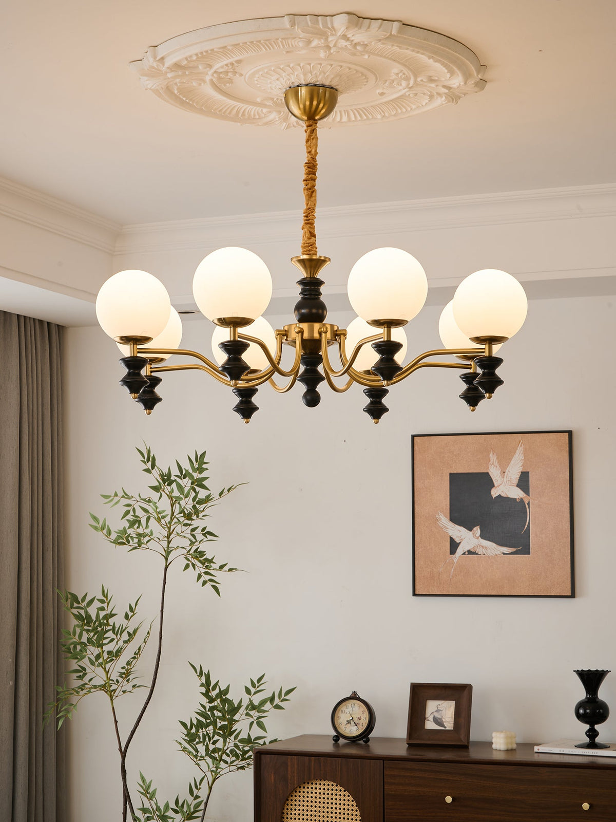 Cadence Chandelier – Modern Wood and Glass Pendant Light for Dining Room and Living Room