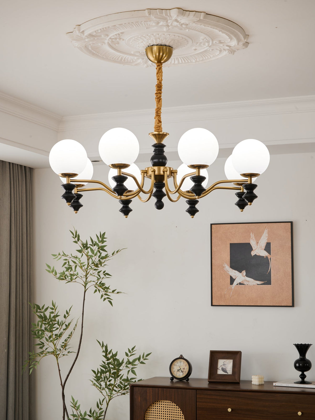 Cadence Chandelier – Modern Wood and Glass Pendant Light for Dining Room and Living Room