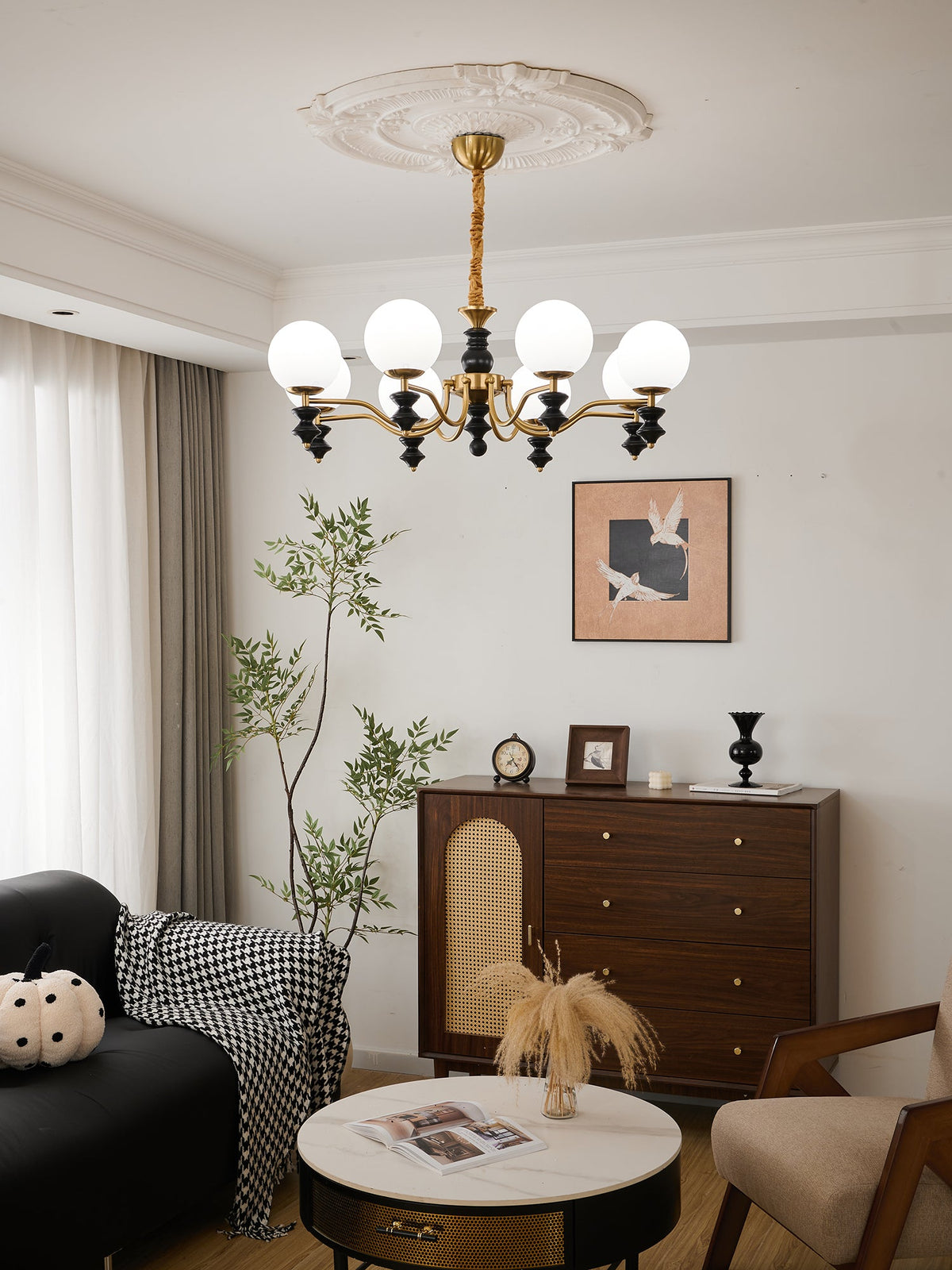 Cadence Chandelier – Modern Wood and Glass Pendant Light for Dining Room and Living Room