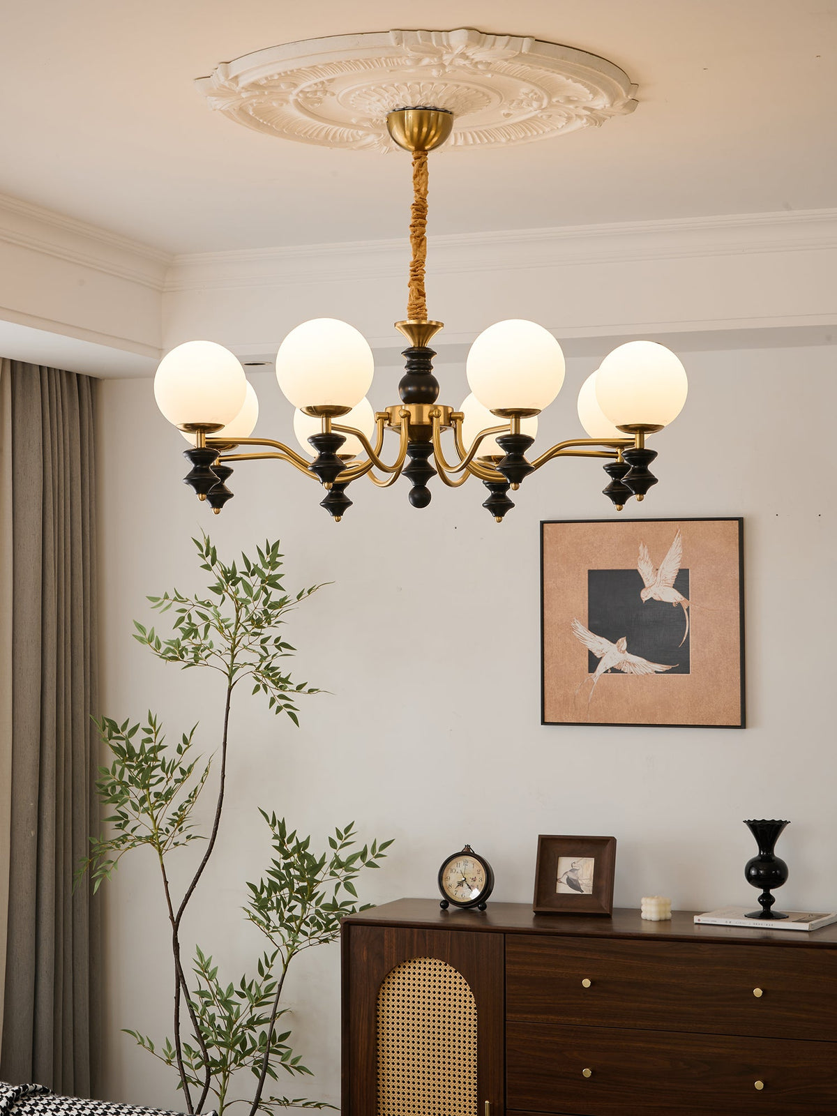 Cadence Chandelier – Modern Wood and Glass Pendant Light for Dining Room and Living Room