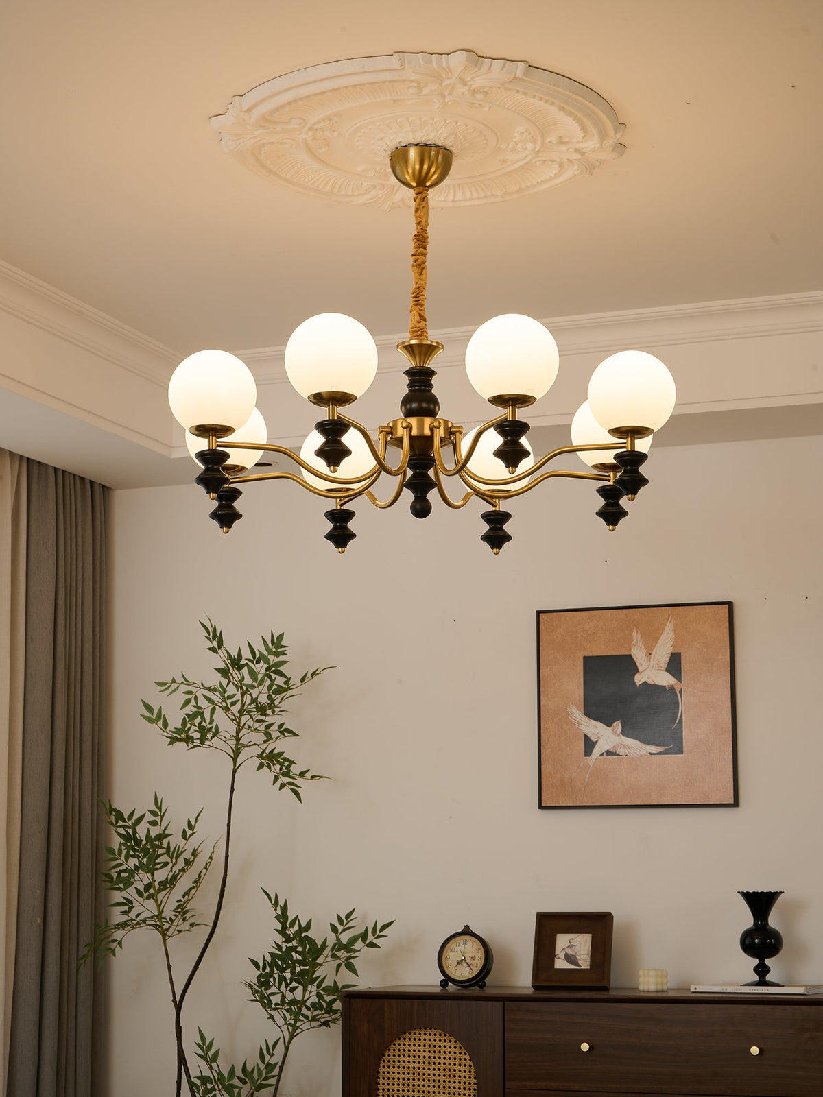 Cadence Chandelier – Modern Wood and Glass Pendant Light for Dining Room and Living Room