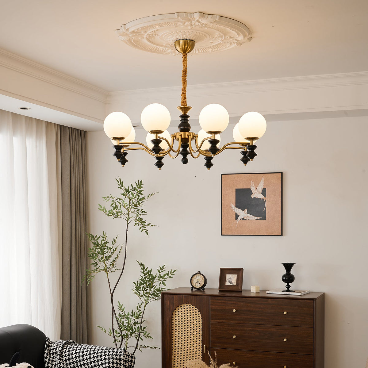 Cadence Chandelier – Modern Wood and Glass Pendant Light for Dining Room and Living Room