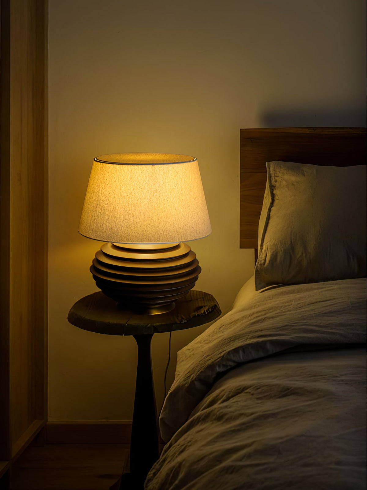 Cadence Table Lamp – Modern Fabric & Wood Table Light for Living Room, Bedroom, and Office