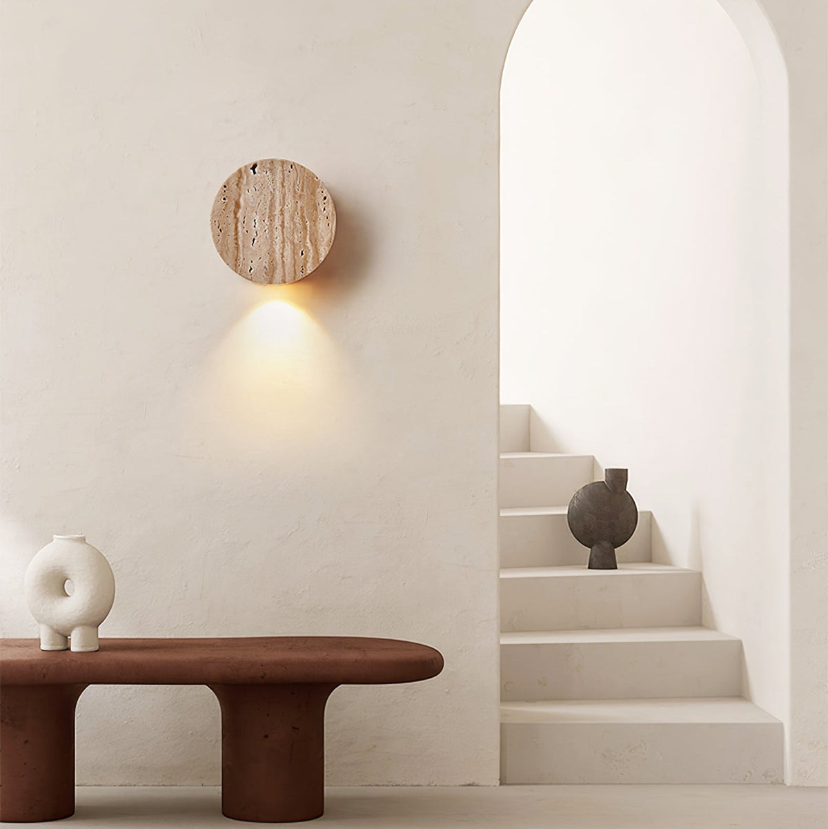 Caelan Travertine Wall Sconce – Natural Stone Ambient Lighting
